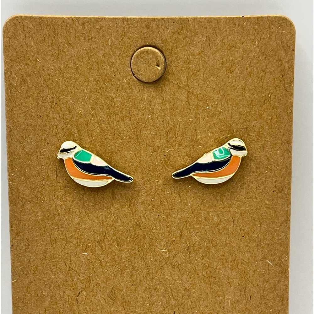 Peach multicolored bird stud earrings